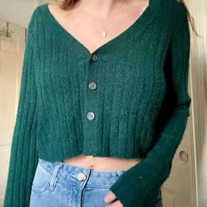 american eagle green button up cardigan